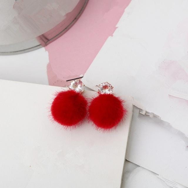 Short Paragraph Earrings Personalized Wild Simple Hair Ball Female Models Earrings (Red)