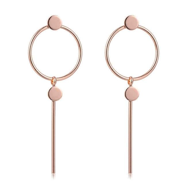Simple Round Metal Long Tassel Female Earrings Jewelry Women Wedding Party Decor Stud Earrings (Gold)