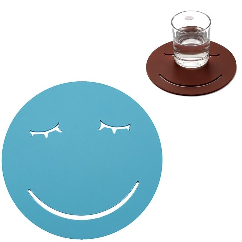 3 PCS Smile Face Expression Shape Food Grade Silicone Placemat Household Insulation Pad Cartoon Expression Non-Slip Table Mat Microwave Heating Pad (Light Blue)
