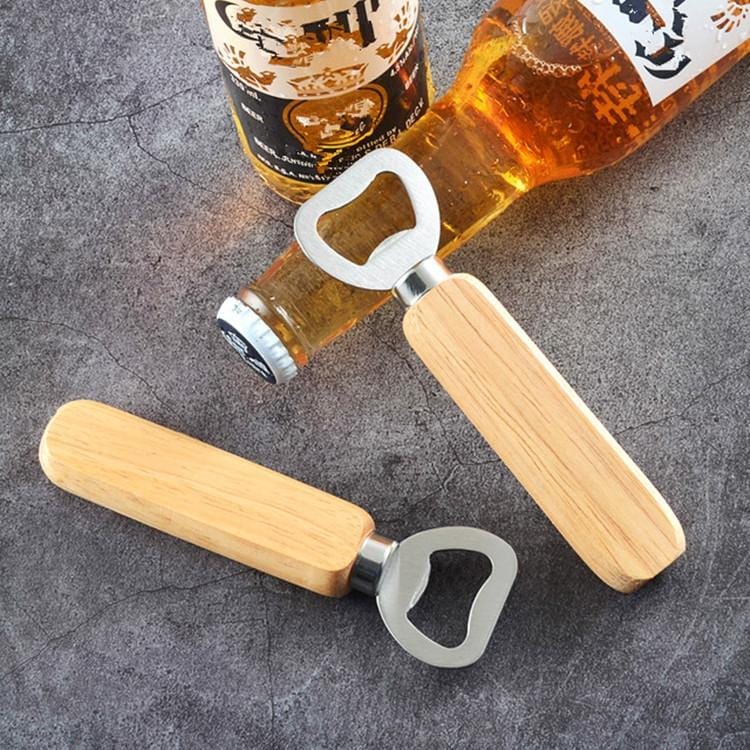 2 PCS Stainless Steel Beer Bottle Opener with Rubber Wood Handle Creative Gift Soda Bottle Driver