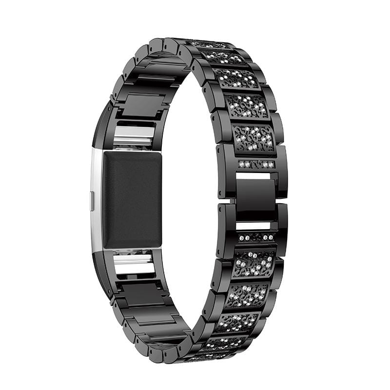 Diamond-studded Solid Stainless Steel Wrist Strap Watch Band for Fitbit Charge 2 (Rose Gold)