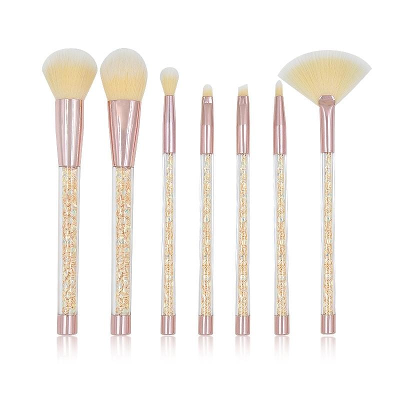 7 in 1 Clear Crystal Sequined Orange Diamond Handle and Yellow Brush Multi-functional Makeup Brush (Style2)