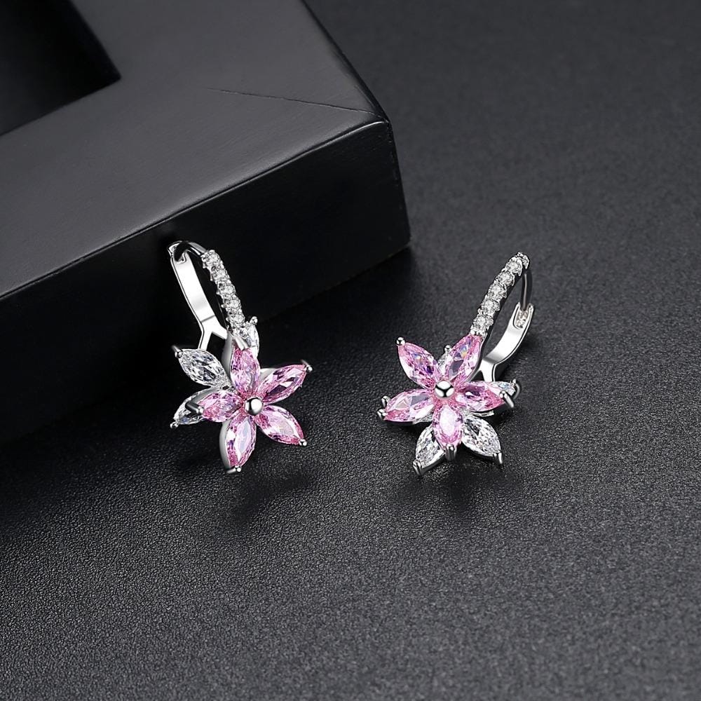 Cute Romantic Lovely Clear Stone Flower Shape Convenient Simple Stud Copper Cubic Zirconia Earrings (Yellow)