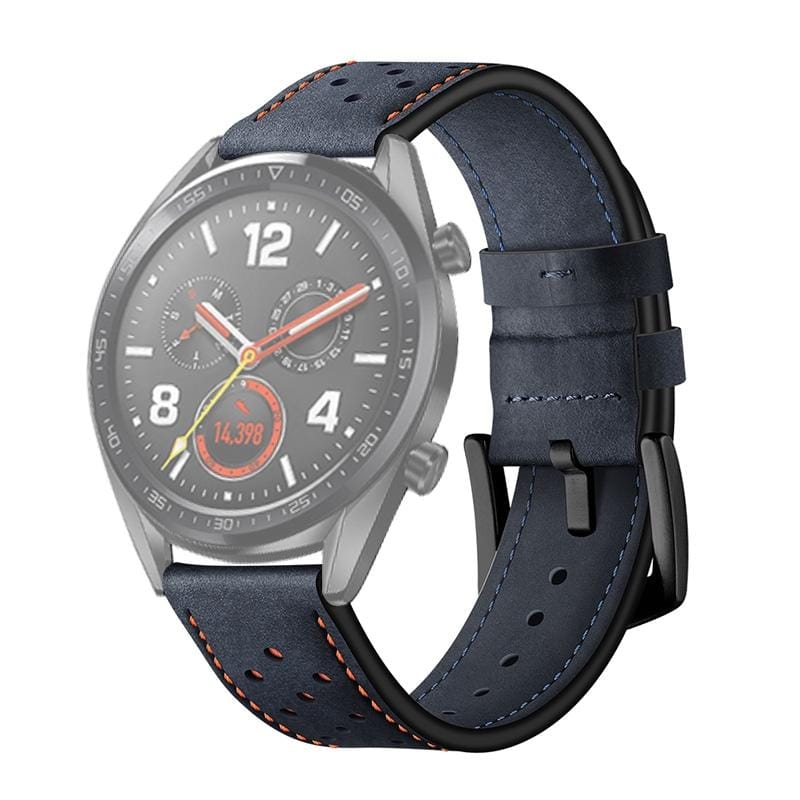 22mm For Huawei Watch GT2e / GT2 46mm Plum Blossom Hole Leather Strap (Blue)