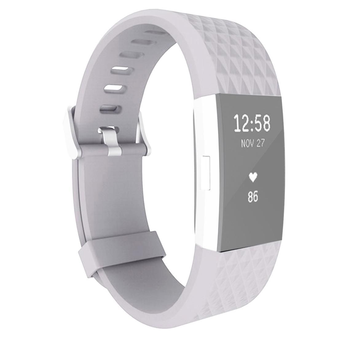 For Fitbit Charger 2 Bracelet Watch Diamond Texture TPU Watchband, Full Length: 23cm (Grey)