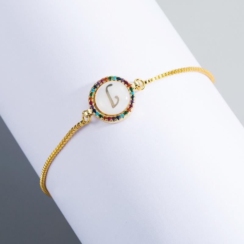 English Letter Bracelet Couple Girlfriends DIY Bracelet Men Women Micro Inlaid Zircon Rainbow Bracelet (L)