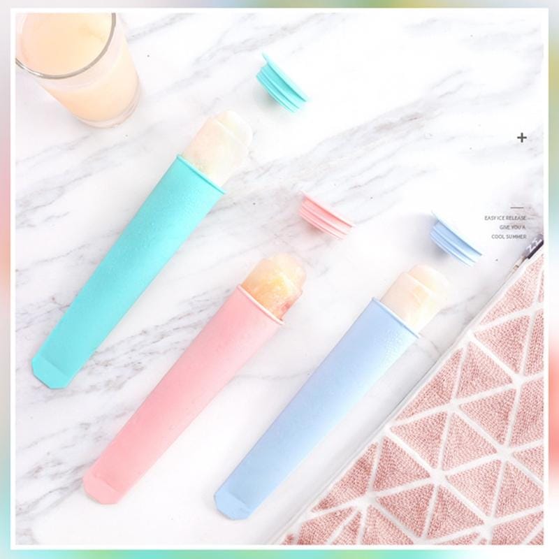 2 PCS Summer Handheld Silicone DIY Cylindrical Ice Cream Popsicle Mold with Cover (Green)