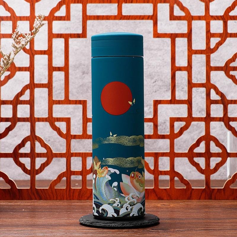 Retro Stainless Steel Vacuum Flask Student Art Water Cup (Blue)