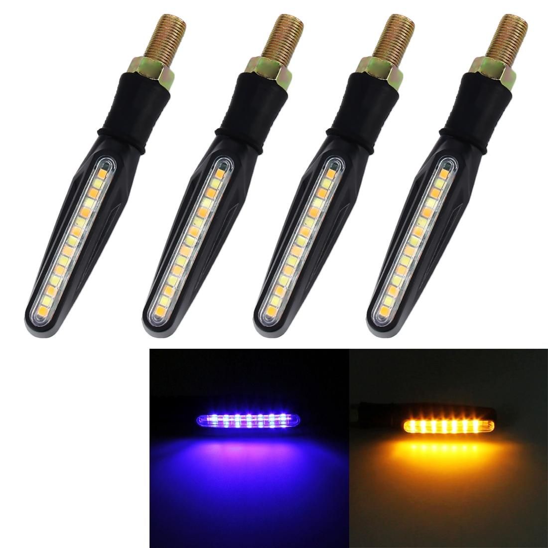 4 PCS DC 12V Motorcycle 15-LED Yellow + Blue Light Marquee-LED Turn Signal Indicator Blinker Light