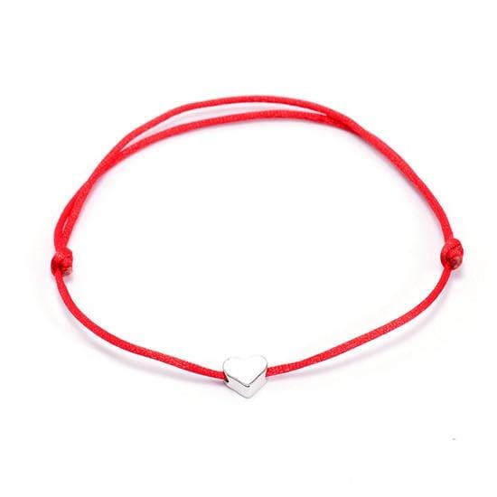 Handmade Rope Adjustable String Lucky Heart Bracelet (Red-Silver)