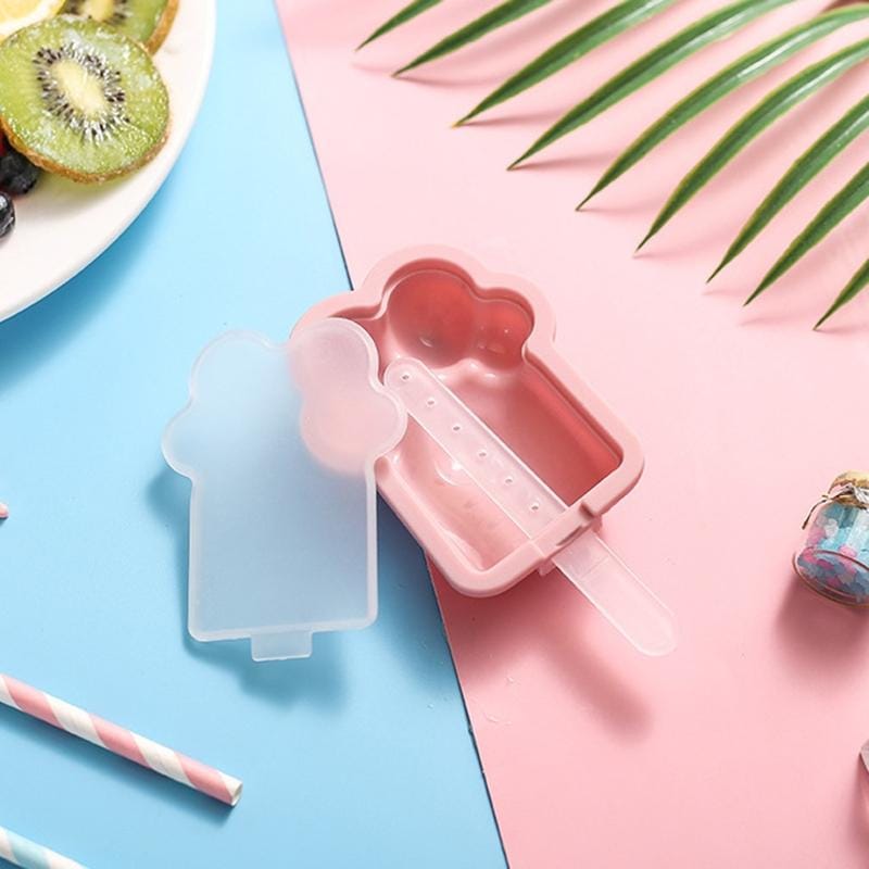 Home Cartoon Cat Paw Shape Popsicle Ice Cream Mould DIY Homemade Ice Cube Box (Pink)