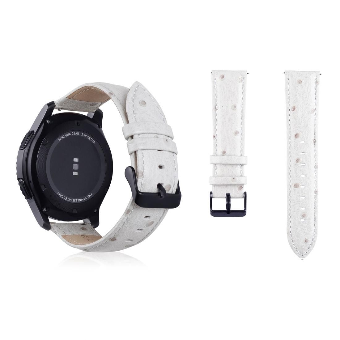 Ostrich Skin Texture Genuine Leather Wrist Watch Band for Samsung Gear S3 22mm (White)