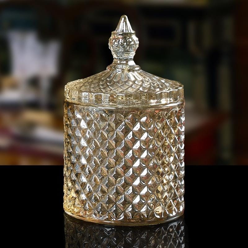Baroque Style Glass Cotton Swab Box Multi-function Storage Bucket Toothpick Holder Transparent Jewelry Storage Box, SIZE:14cmx8.5cm (Brown)