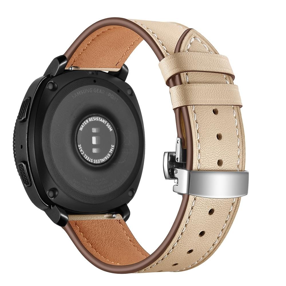 22mm For Huawei Watch GT2e / GT2 46mm Leather Butterfly Buckle Strap Silver Buckle (Apricot)