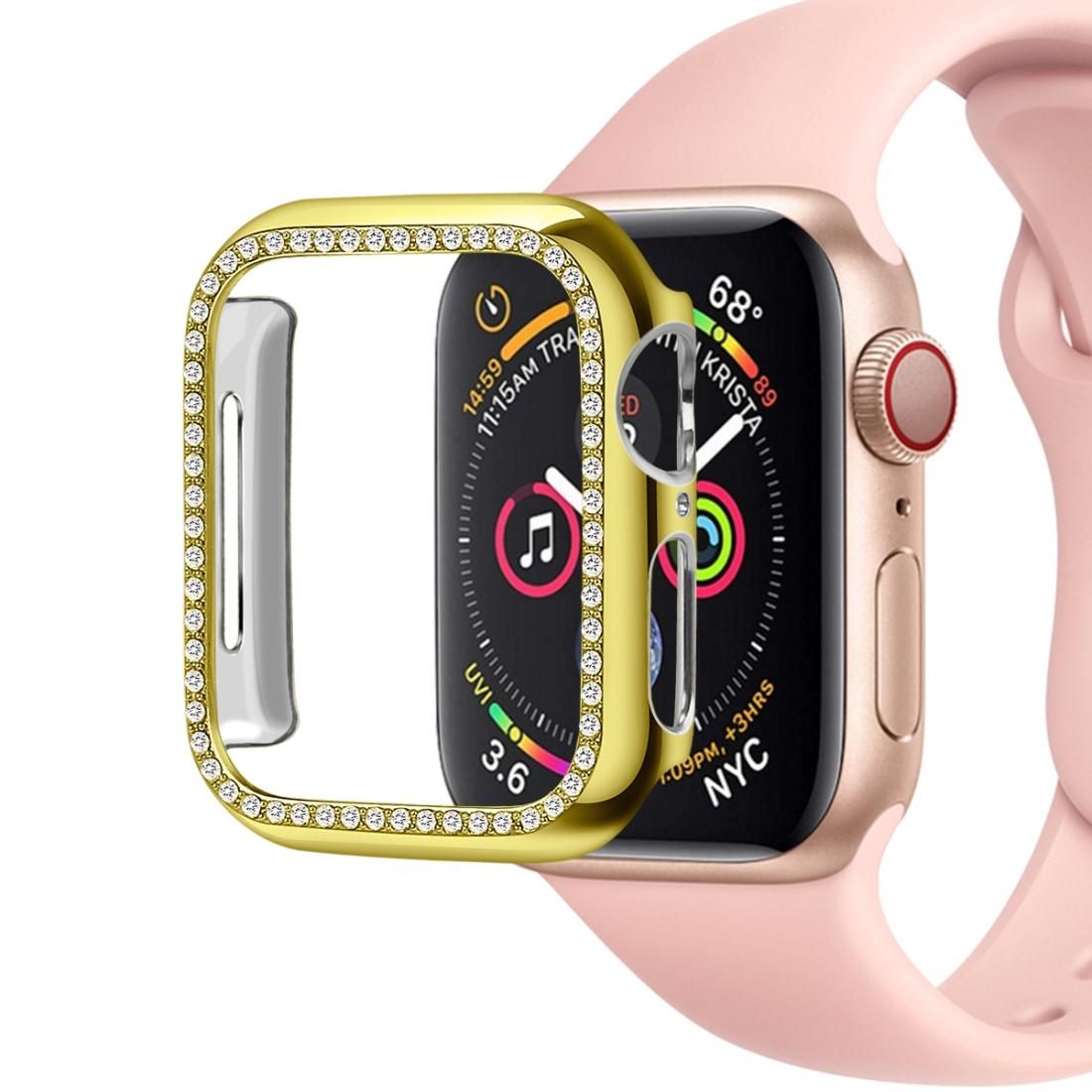 For Apple Watch Series 6 & SE & 5 & 4 40mm / 3 & 2 & 1 38mm PC Diamond Smart Watch Protective Case (Gold)