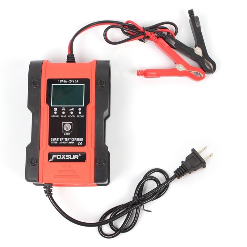FOXSUR 12V-24V Car Motorcycle Repair Battery Charger AGM Charger Color:Red (US Plug)