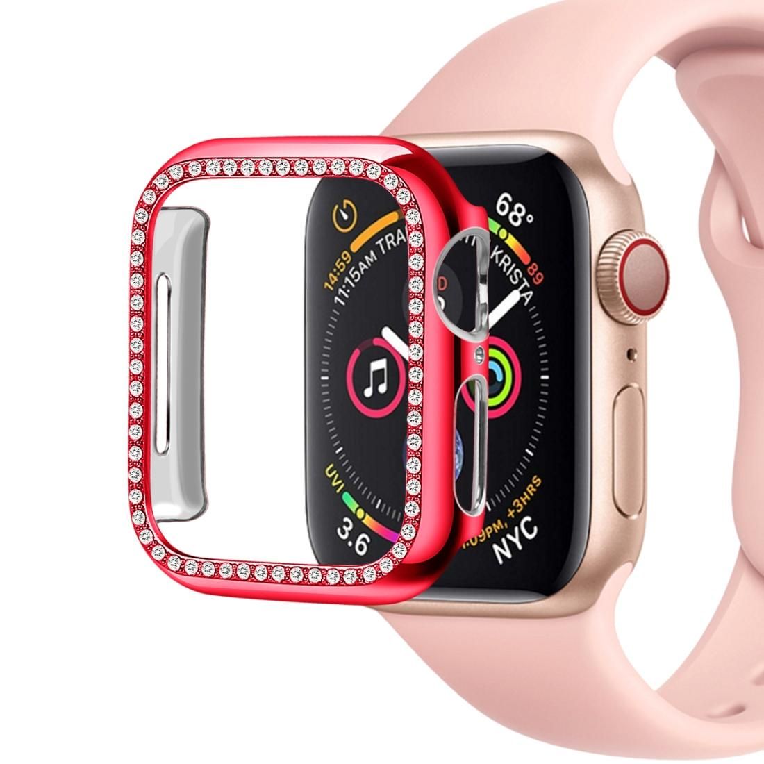 For Apple Watch Series 6 & SE & 5 & 4 40mm / 3 & 2 & 1 38mm PC Diamond Smart Watch Protective Case (Red)