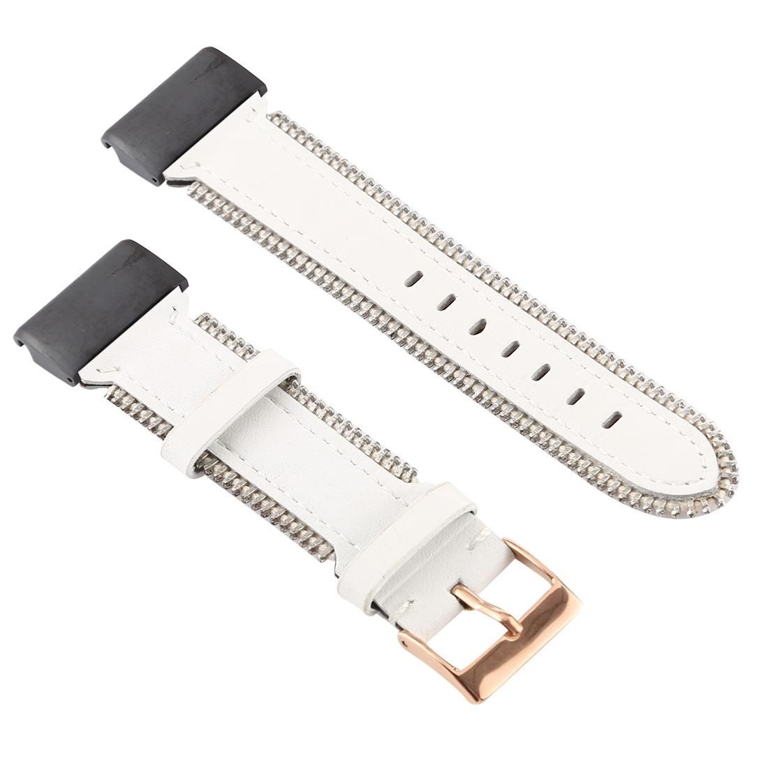 For Garmin Fenix 5X Zipper Leather Watchband (White)