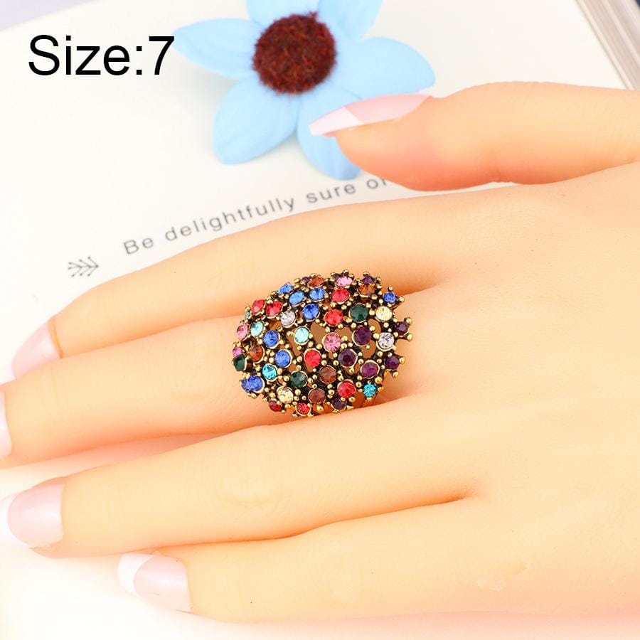 3PCS Women Charms Bohemia Jewelry Antique Resin Ethnic Rings, Ring Size:7 (multicolor)