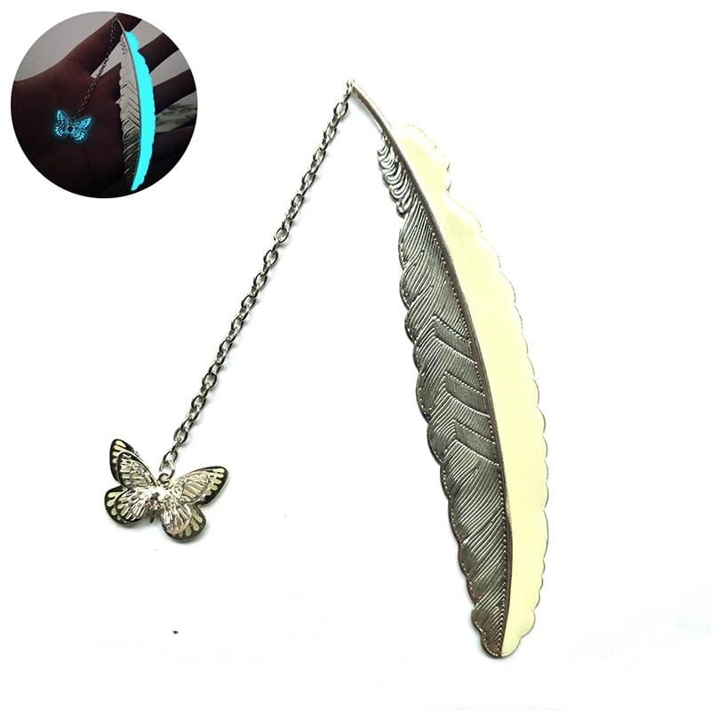Luminous Pure Copper Feather Bookmark Retro Dragonfly Butterfly Bookmark (Silver Butterfly)