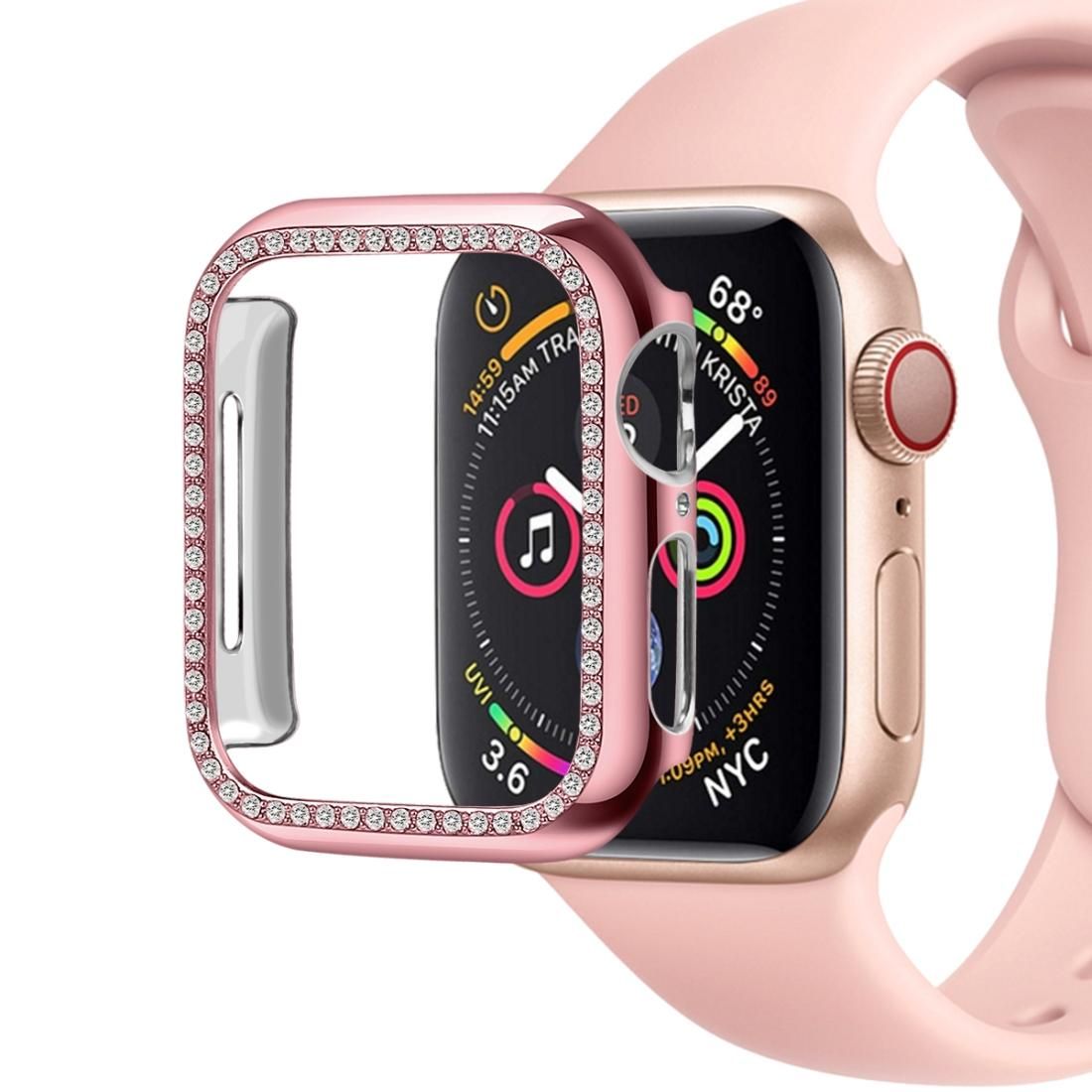 For Apple Watch Series 6 & SE & 5 & 4 40mm / 3 & 2 & 1 38mm PC Diamond Smart Watch Protective Case (Rose Powder)