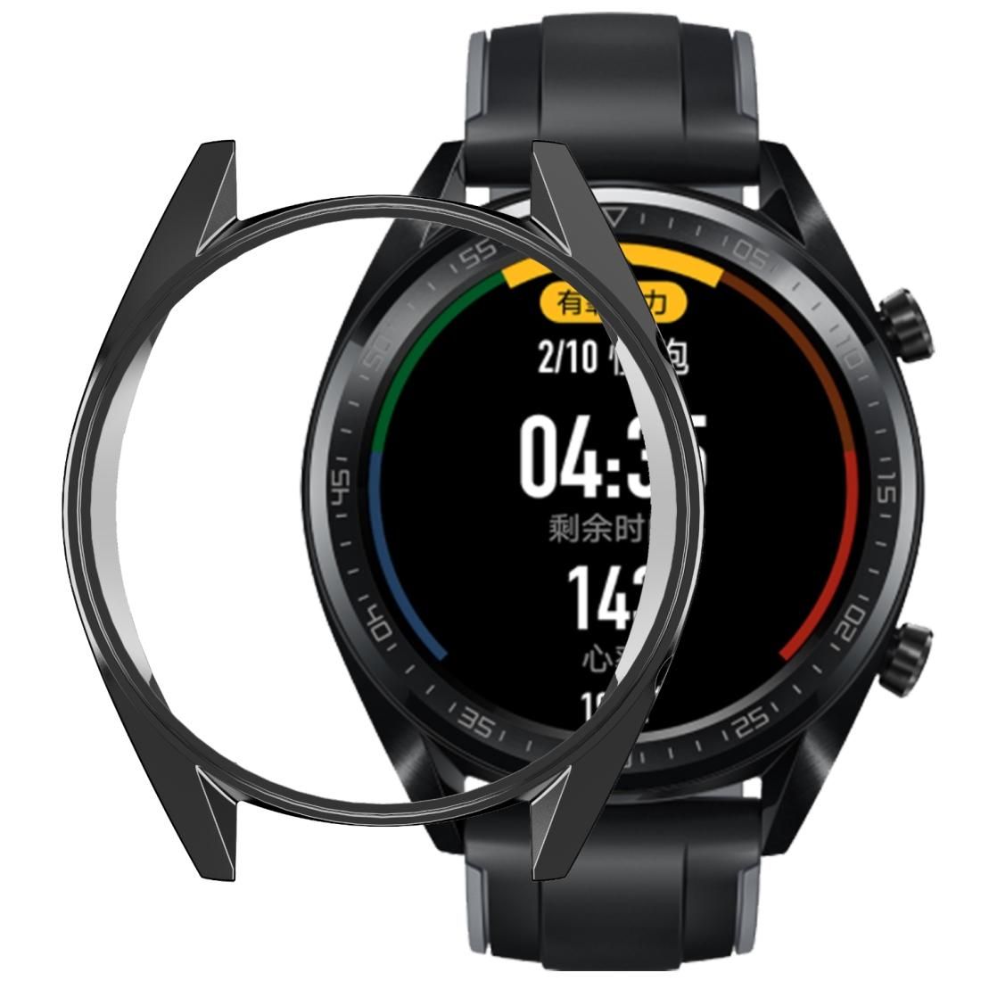 For HUAWEI Watch GT Classic / GT Active / GT Sport 46mm ENKAY Hat-prince 2 in 1 Full Coverage Electroplate TPU Case + 0.2mm 9H 2.15D Curved Edge Tempered Glass Film (Black)