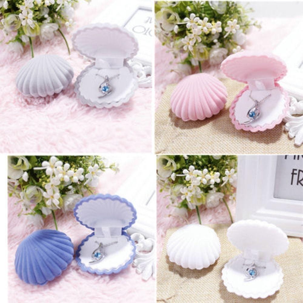 2 PCS Shell Shape Ring Box For Earrings Necklace Bracelet Jewelry (Apricot)