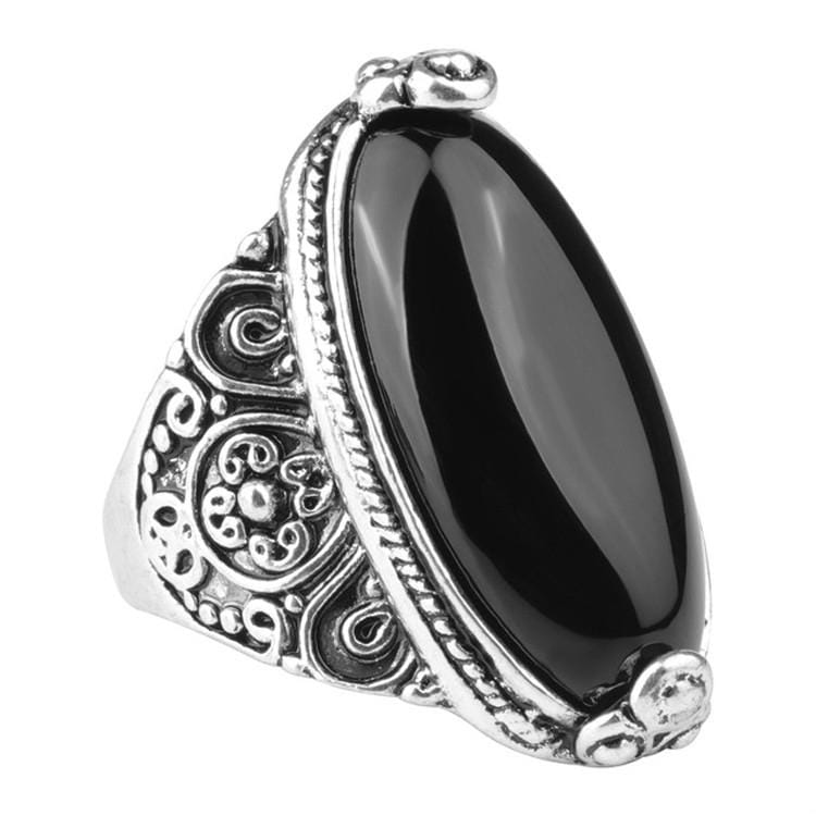 Fashion Vintage Oval Turquoise Flower Ring Women Antique Silver Jewelry, Ring Size:10 (Black)