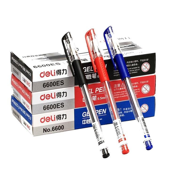 24 PCS Deli 6600ES Gel Pen Student Office Stationery Water-based Pen Blue Black Red Pen Signature Pen (Black)