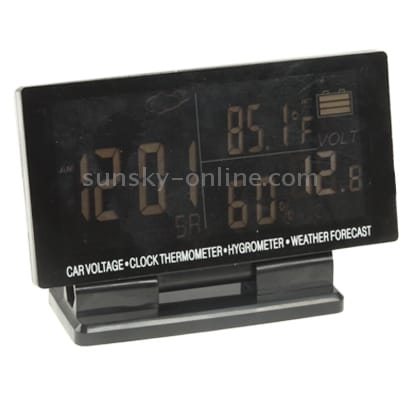 4.6 inch LCD Car Cigarette Lighter Powered Digital Clock + Voltage + Thermometer + Hygrometer, Size:12.6x6.5x2.5cm (Black)