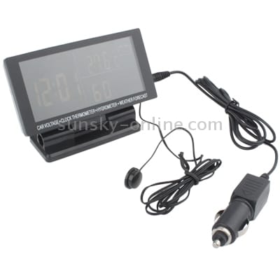 4.6 inch LCD Car Cigarette Lighter Powered Digital Clock + Voltage + Thermometer + Hygrometer, Size:12.6x6.5x2.5cm (Black)