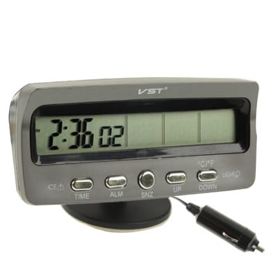 3.6 inch LCD Car Digital Thermometer with Time / Date / Week / Alarm / Car Storage Battery Voltage Display (Black)