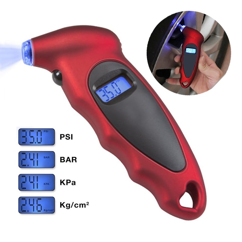 Digital Tire Gauge with LED Flash light, Pressure Range: 0-100PSI (Red)