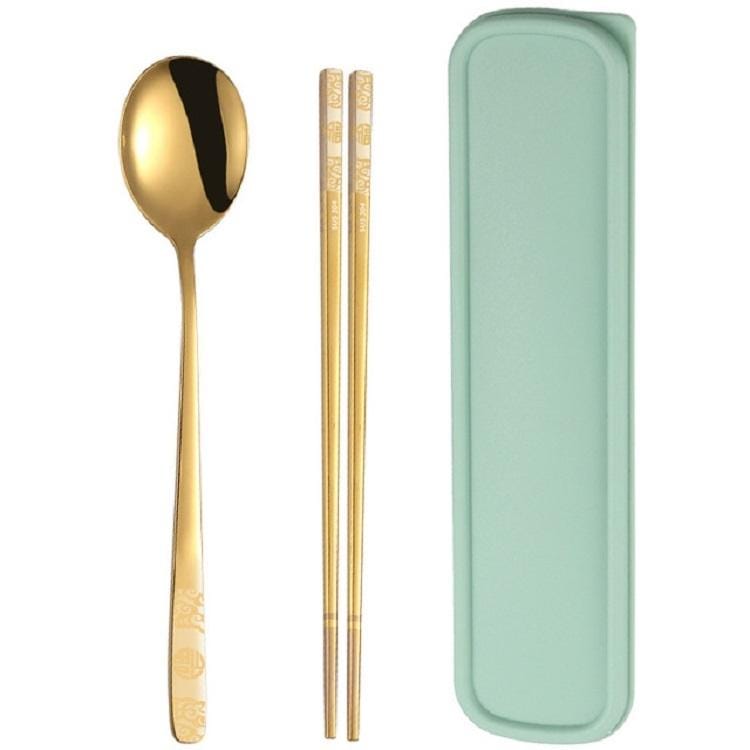 Stainless Steel Tableware Student Office Worker Portable Tableware Set, Specification:2 PCS / Set, Color:Gold