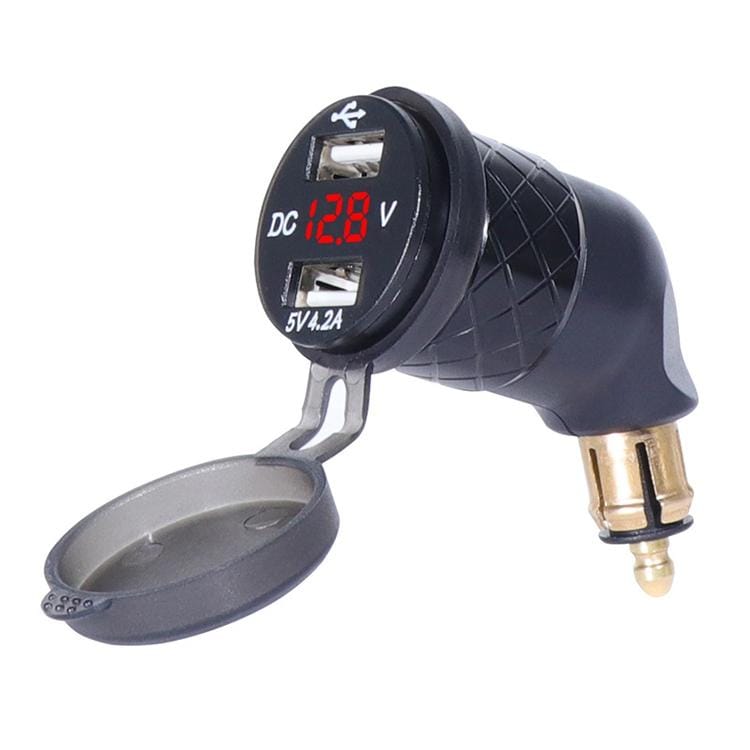 German EU Plug Special Motorcycle Elbow Charger Dual USB Voltmeter 4.2A Charger, Shell Color:Black (Red Light)