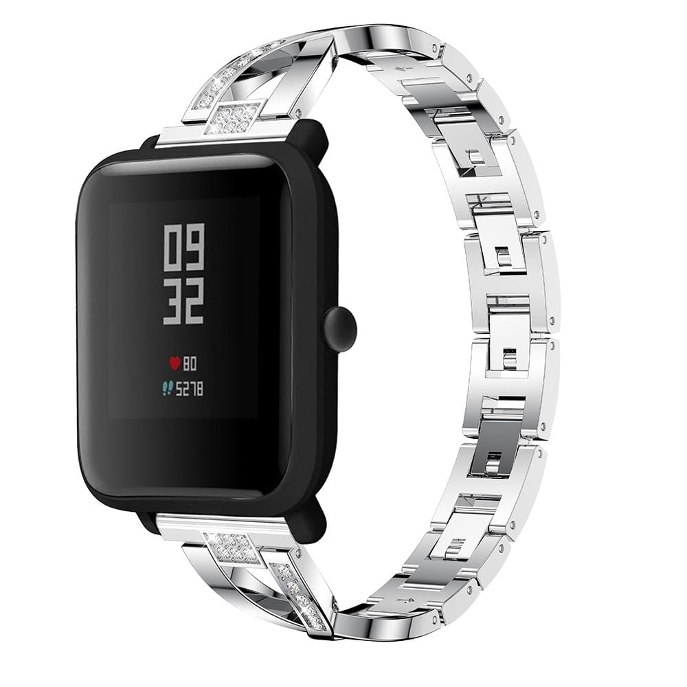 X-shaped Diamond-studded Solid Stainless Steel Wrist Strap Watch Band for Amazfit 20mm (Silver)