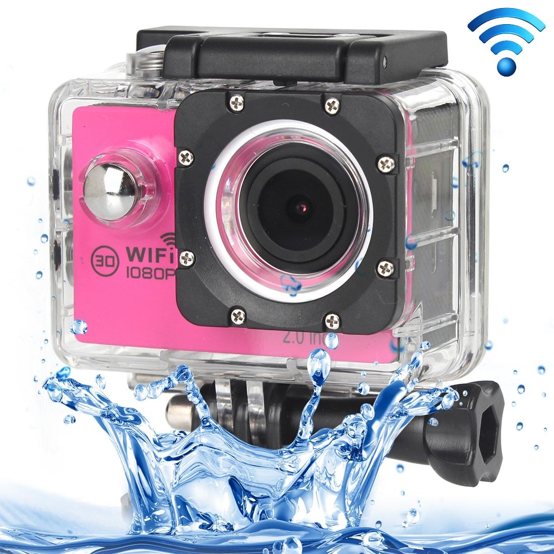 H16 1080P Portable WiFi Waterproof Sport Camera, 2.0 inch Screen,  Generalplus 4248, 170 A+ Degrees Wide Angle Lens, Support TF Card (Magenta)