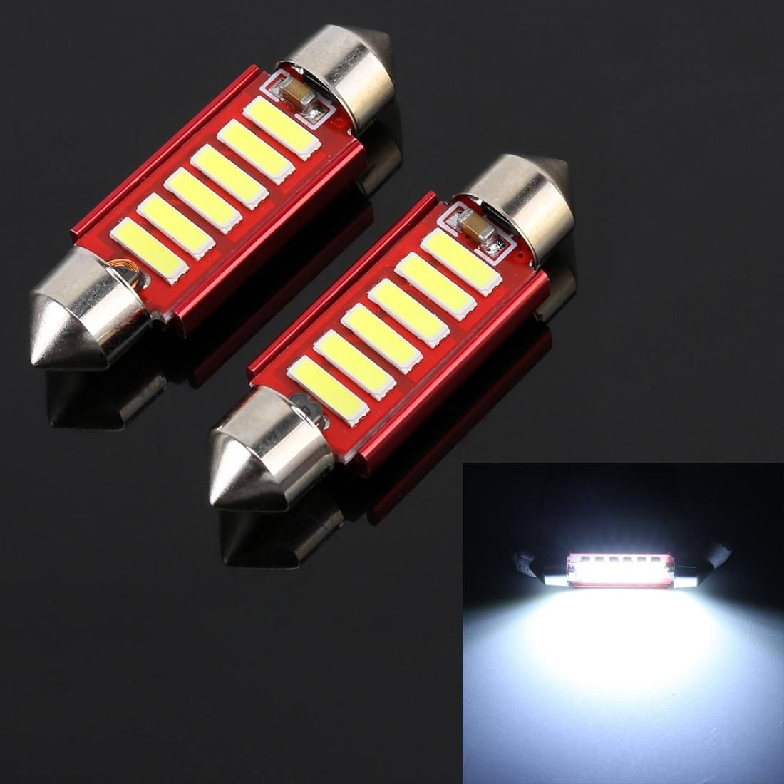 2 PCS 2W 100 LM 6000K 39MM 6 SMD-7020 LEDs Bicuspid Port Decoding Car Dome Lamp LED Reading Light, DC 12V, White Light (Red)