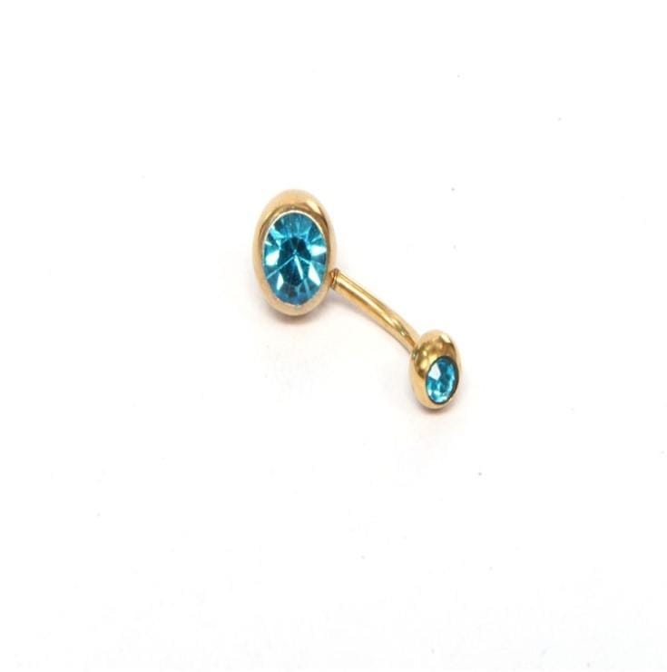 5 PCS Human Perforated Jewelry Electroplated Gold Double-drilled Umbilical Ring Czech Drill Umbilical Nails Thick Rod Earrings Punk Style (light blue)