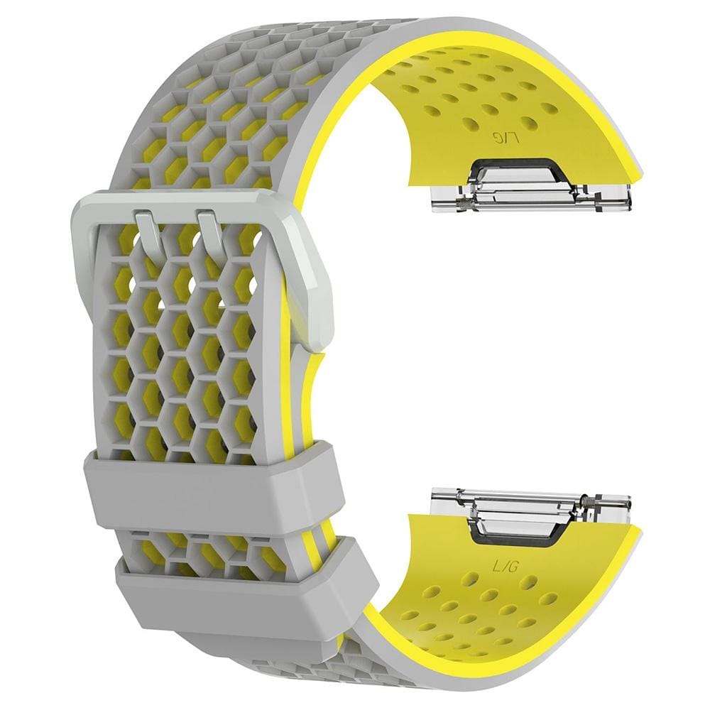 For Fitbit Ionic Two-tone Silicone Replacement Wrist Strap Watchband with Buckle, Size:L (Grey + Yellow)