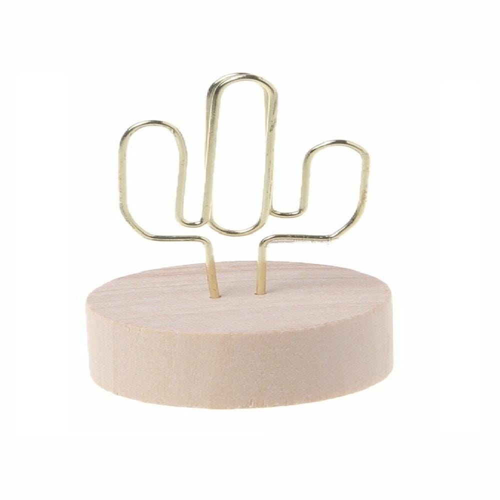 Photo Clip Card Note Clamp Round Wooden Base Iron Note Storage Holder, Type:Cactus