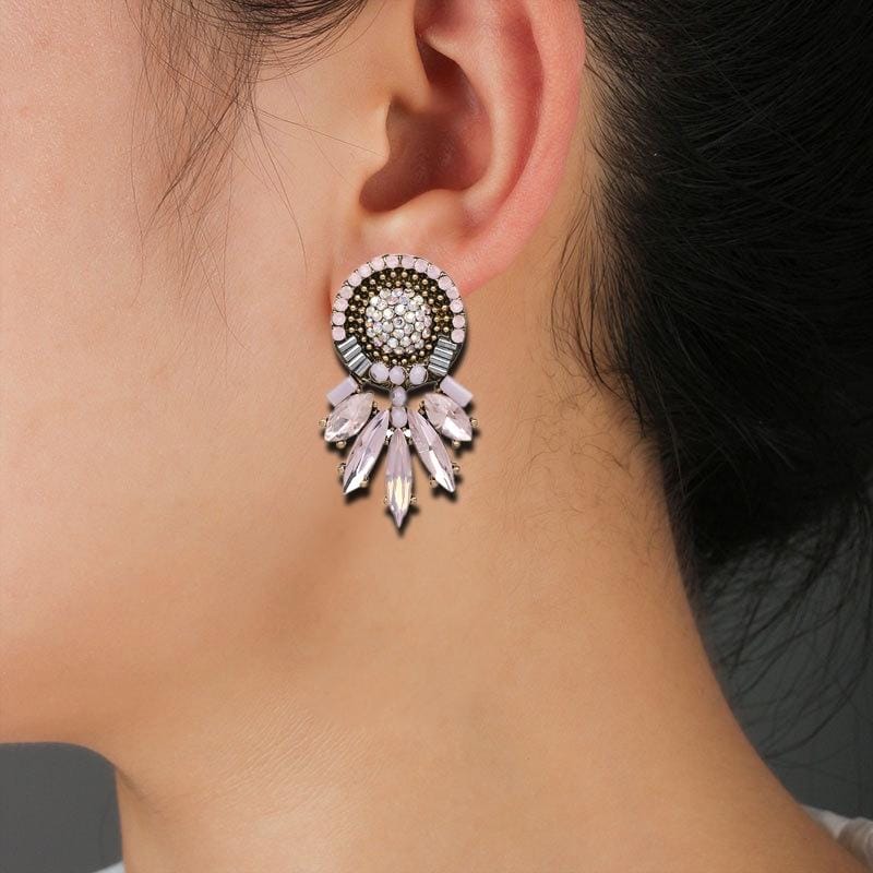 Wedding Colorful Charm Earrings Women Female Fashion Shiny Jewelry Statement Stud Earrings (Light Pink)