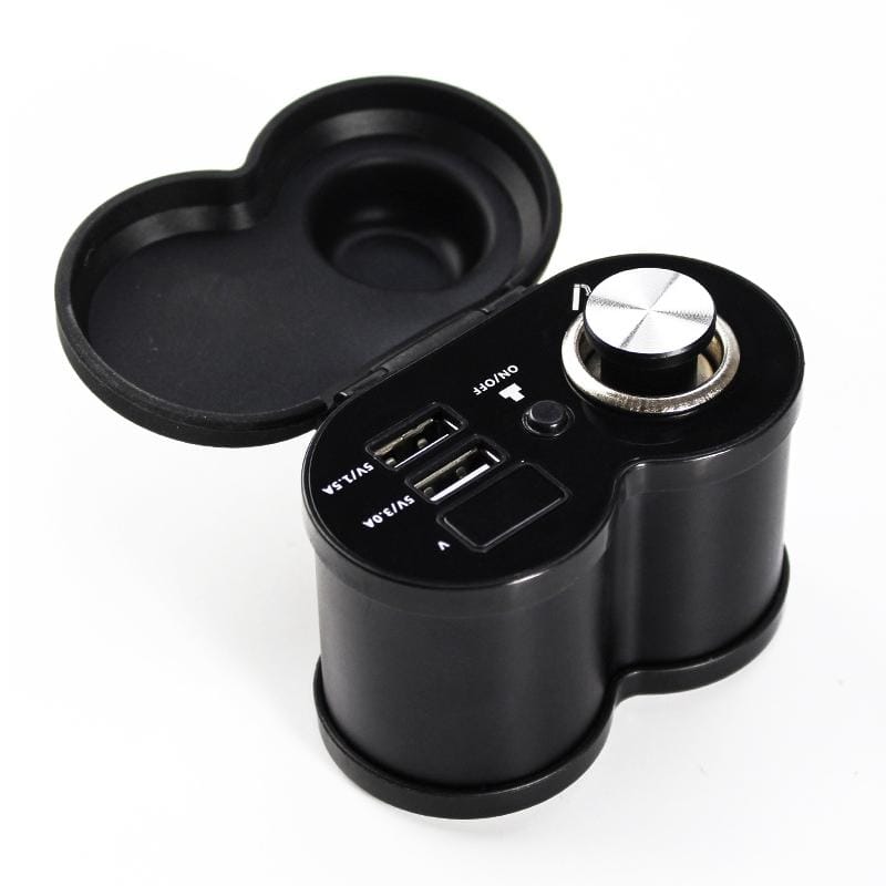 Portable Motorcycle Aluminum Alloy Dual USB Charger Cigarette Lighter (Black)