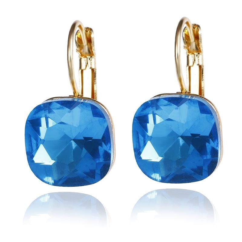 Women Fashion Color Square Stud Earrings Crystal Rhinestone Earring (Blue)