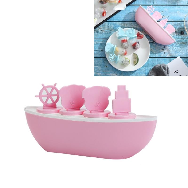 Creative Cute DIY Cartoon Combination Popsicle Ice Cream Mould, Style:Pirate Ship (Pink)