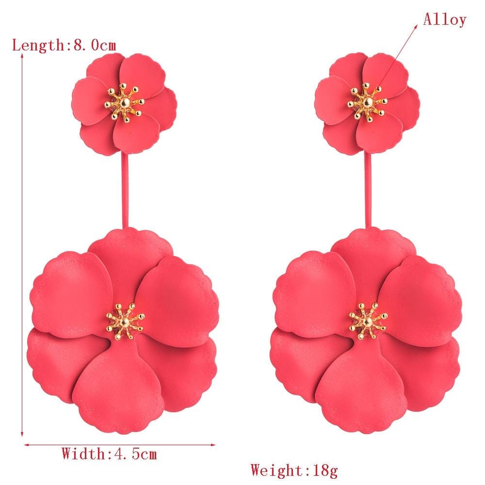 2 PCS Boho Style Earrings Alloy Flower Long Earrings (Red)