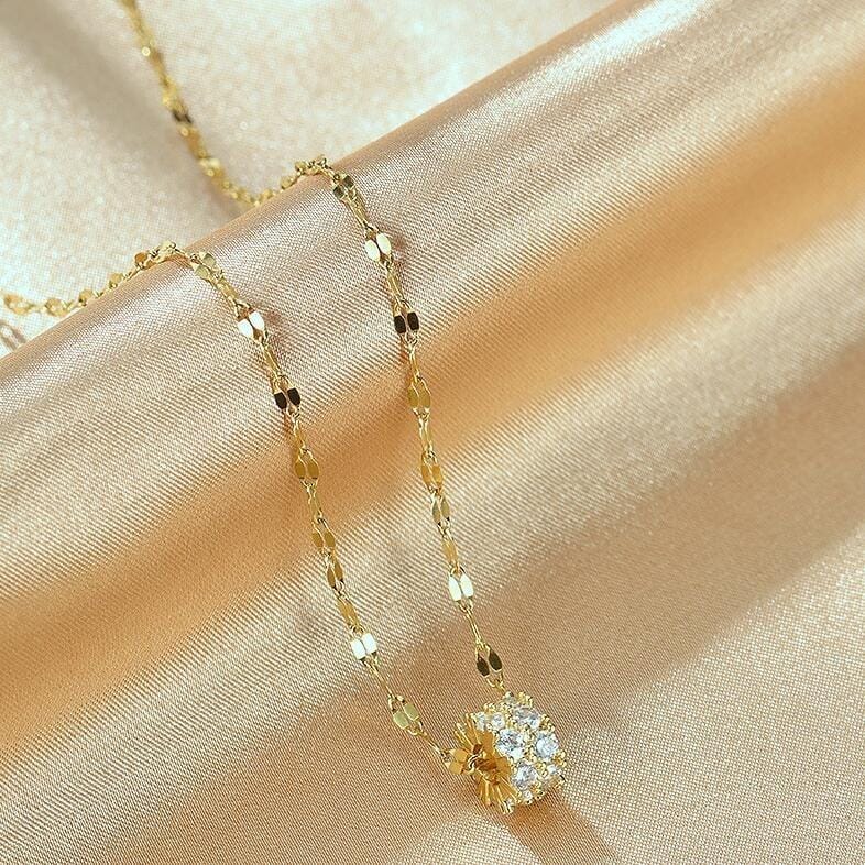 OPK 002 Double Row Diamond-studded Clavicle Chain Temperament All-match Necklace Jewelry (Gold)