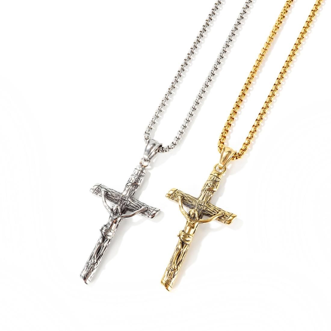 OPK 1668 Cross Pendant Classic Men Titanium Steel Necklace, Style:Pendant + Chain, Color:True Color