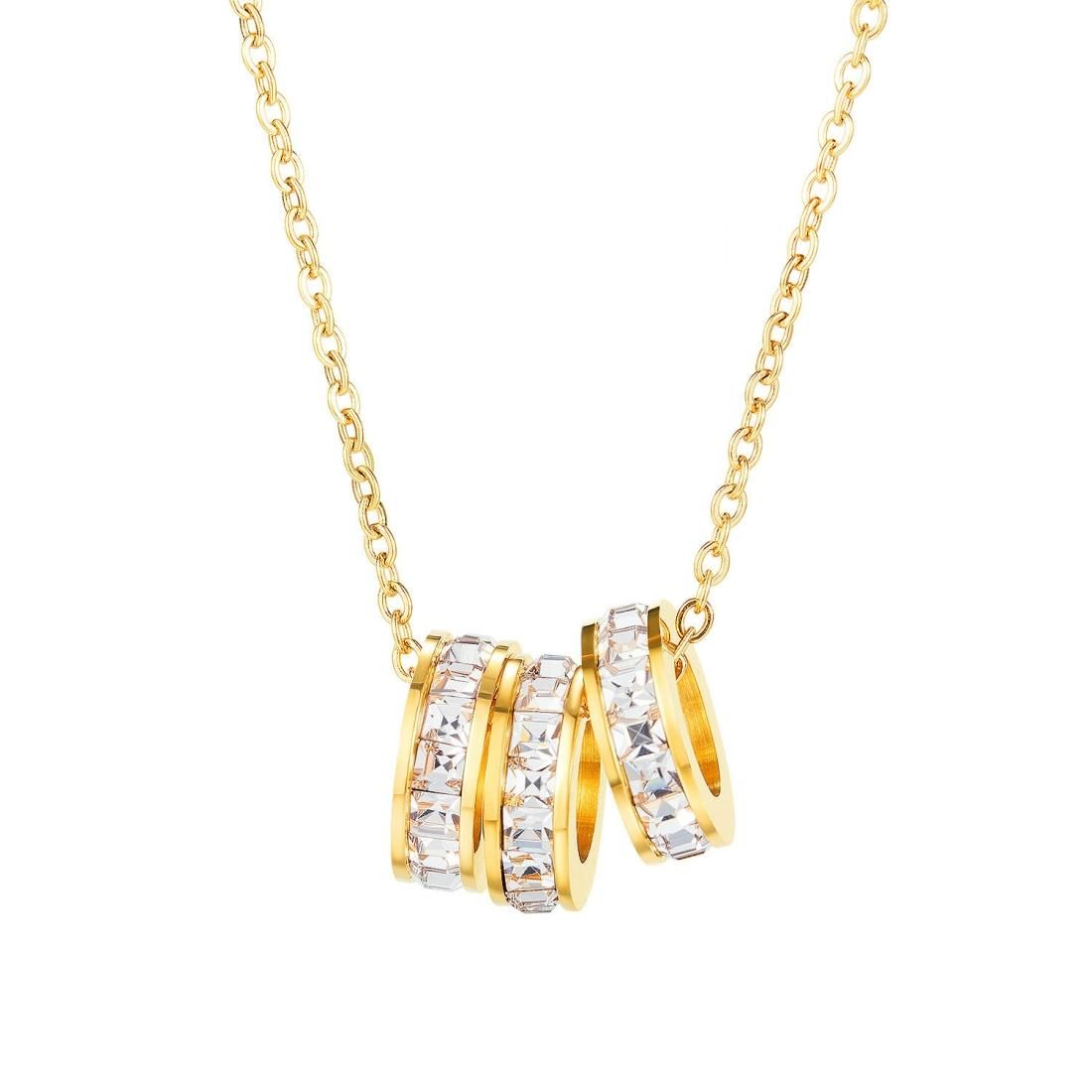 OPK 1671 All-match Necklace Diamond Three-ring Titanium Steel Pendant Clavicle Chain (Gold)