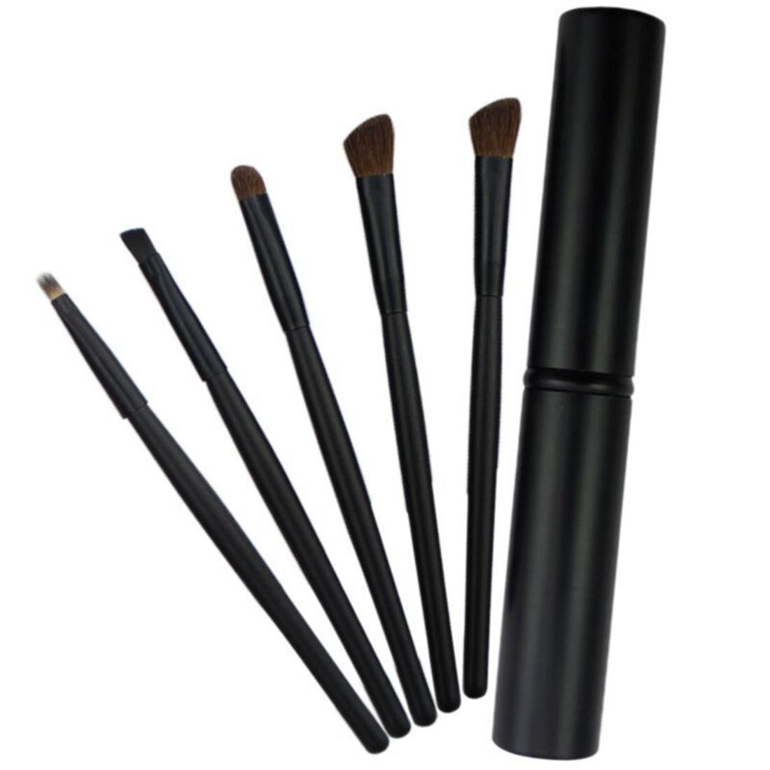 5 PCS Handle Eyes Makeup Brush Set with Aluminum Tube (Black)